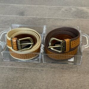 NWT Vintage Renoma Paris Belt Set of 2 Made in France Croc Embossed Adjustable